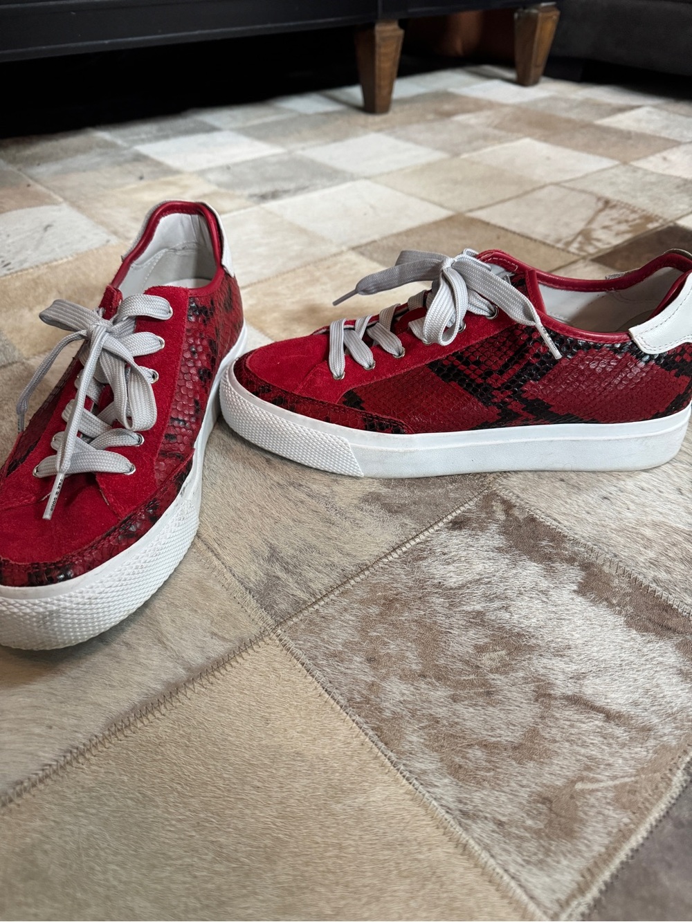 rag & bone Red Snakeskin-Print Low-Top Sneakers